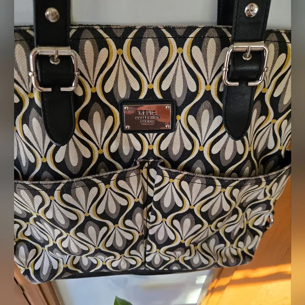 Relic by Fossil Geometric Canvas Tote Bag – Grey, Black & Yellow